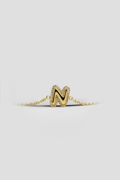 N Gold Initial Letter Bracelet