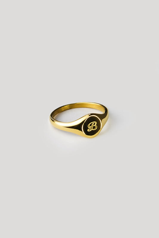 B Gold Signet Ring