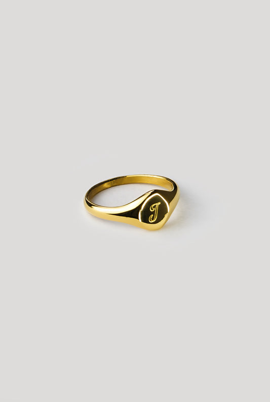 J Gold Signet Ring