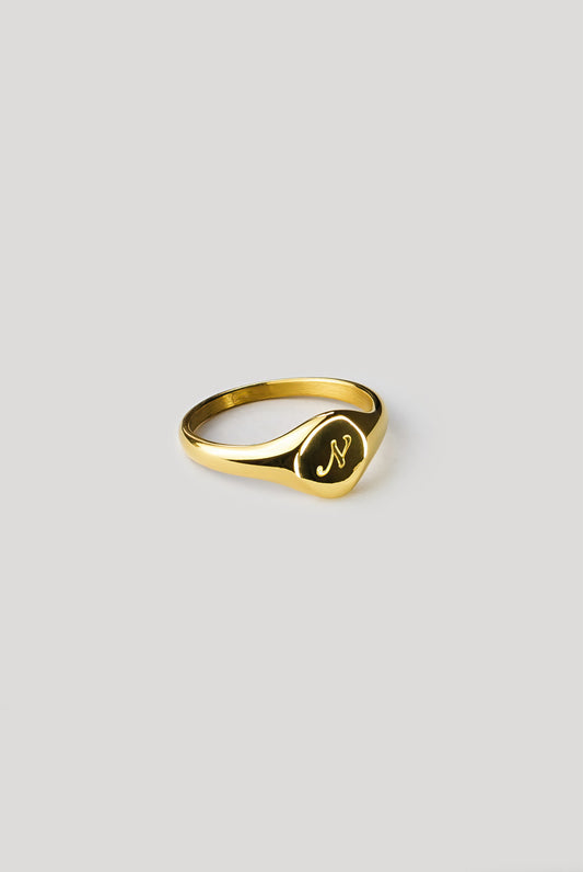N Gold Signet Ring