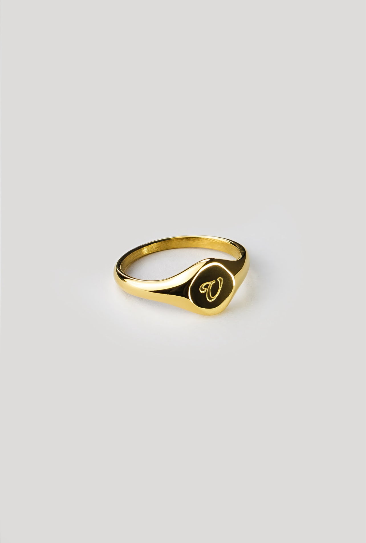 V Gold Signet Ring
